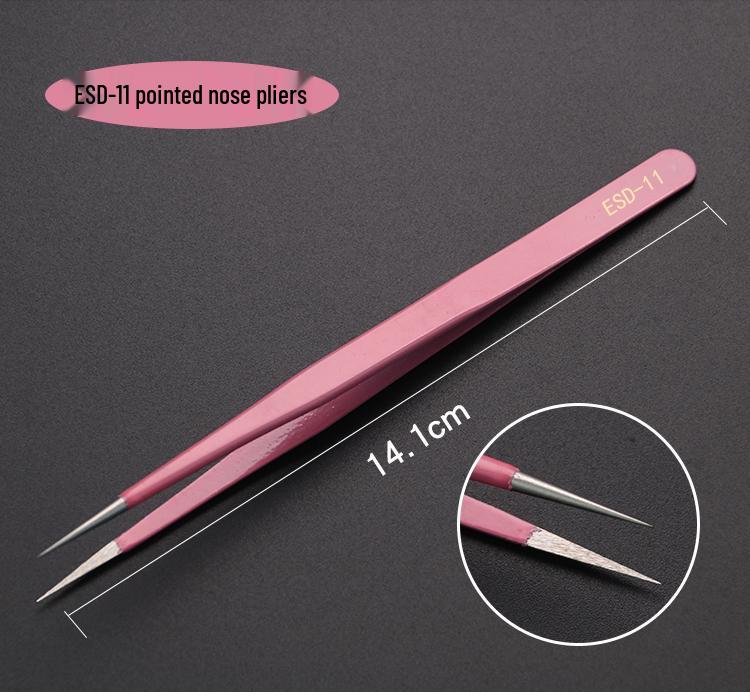 

Pink Bent Tip Anti-Static Stainless Steel Tweezers for Sewing and Repair