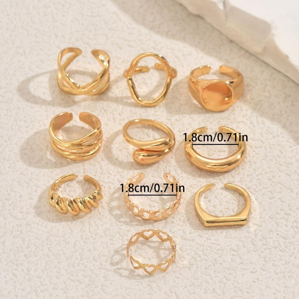 Wind Ladies Geometric Metal Ring Set Versatile Twisted Glossy Design Open Ring Premium Sense