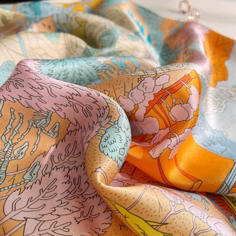 Spring New 90 Plain Crepe Satin Silk Scarf Women's High Sense 100% Mulberry Silk Thin Shawl Square Gift