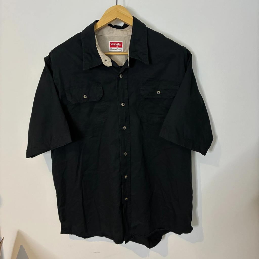 Vintage košile Wrangler Pánská XL Extra Velká Černé Kapsy Pracovní Oblečení Krátký Rukáv