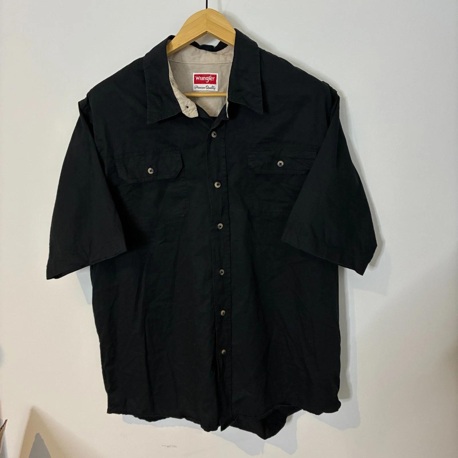 Vintage Wrangler Shirt Mens XL Extra Large Black Pockets Workwear Short Sleeve XL