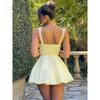 Summer Lovely Sweet A Line Short Dress Yellow Sexy Sleeveless Lace Up Pleated Party Dresses Hollow Out Slim Fit Elegant Holiday Dress Women