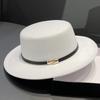 British Retro Flat-top Woolen Top Hat Women's Spring and Autumn Elegant Wide-brimmed White Jazz Hat Versatile Flat-brimmed Hat Men