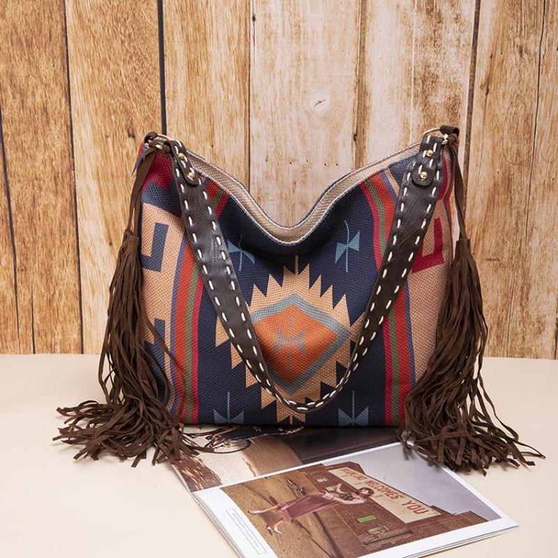 European and American Retro Bohemian Handmade Woven Flowing Silk Cotton and Linen Single Shoulder Large Bag for Women