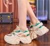 Fashion 7cm Air Mesh Synthetic Genuine Leather Chunky Sneaker Sandals Women Ladies Comfy Spring Autumn Boots Mixed Color Vulcanize Shoes