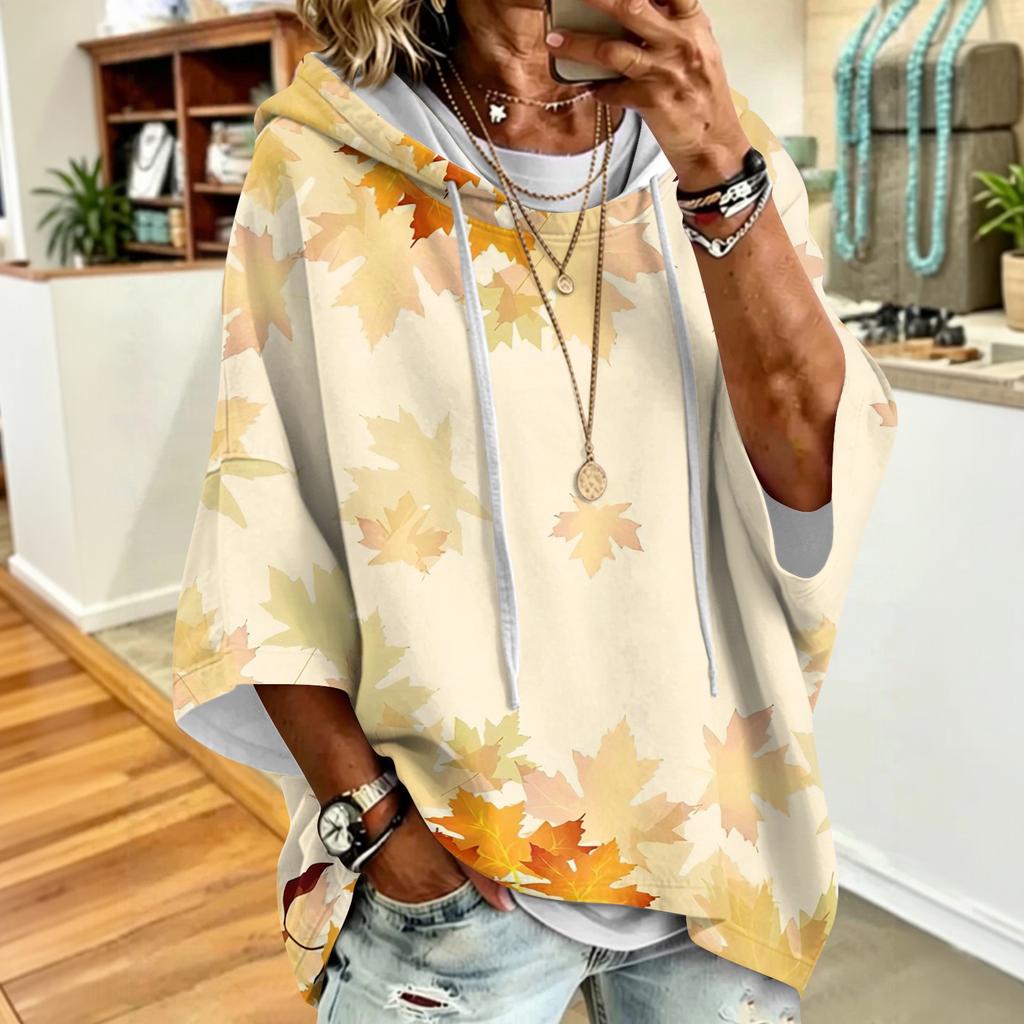 Women's Vintage Floral Print Drawstring Hoodie Loose Fit Casual Sweatshirt Top