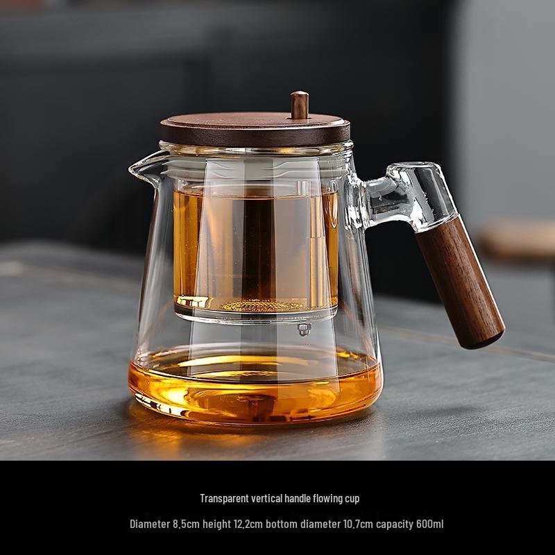 Office Glass Teapot with One-Button Tea & Water Separation, High-Temp Resistant