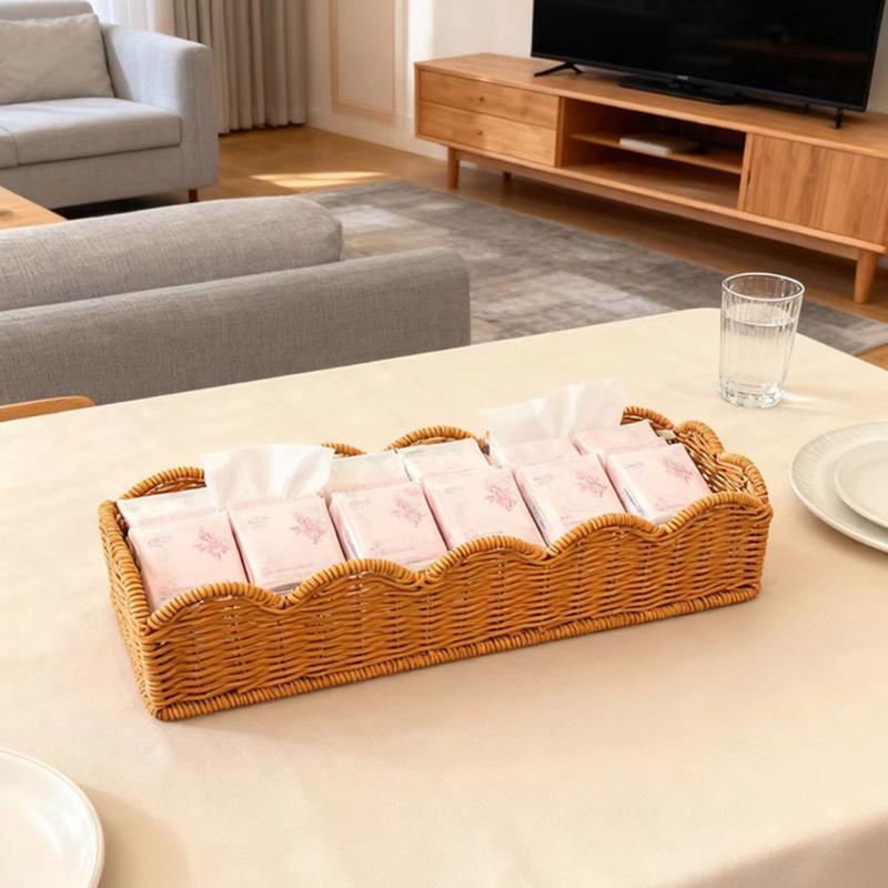 Rectangular Plastic Basket Decorative Rattan Weave Pattern Functional Storage For Home Decoration Practical Container