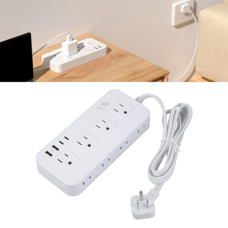 Stromleisten mit US-Stecker, 8 Steckdosen, 4 USB-Anschlüsse(2 USB-C), Geflochtenes Verlängerungskabel, Überspannungsschutz-Adapter für Zuhause