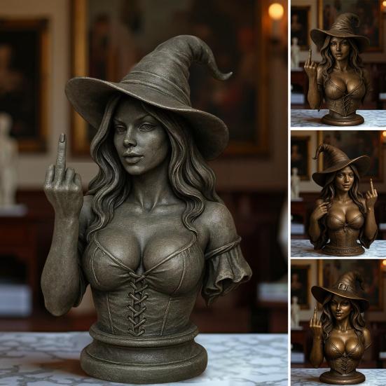 Halloween Middle Finger Witch Ornament Resin Women Bust Figurine Statue Sculpture Home