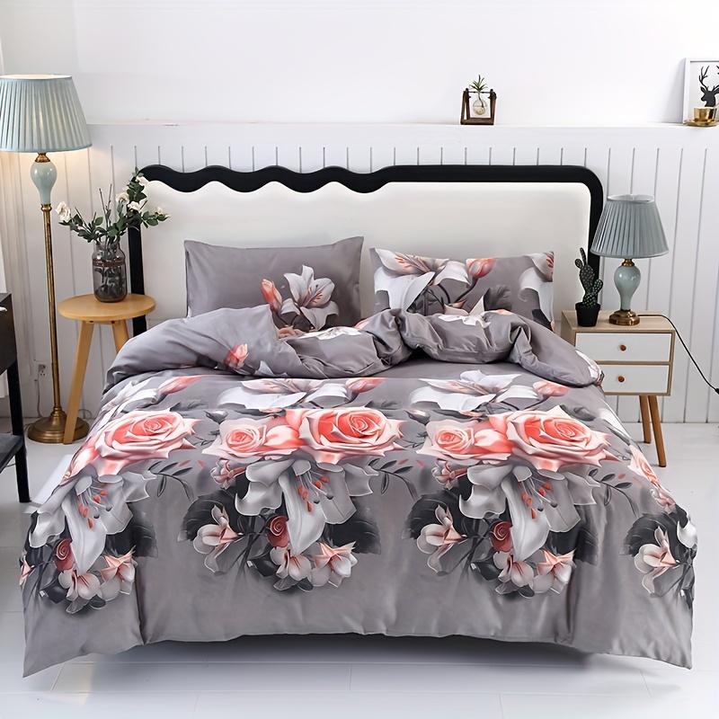 

3Pcs Polyester Printed Floral Soft Skin-Friendly Quilt Cover Three-Piece Set (One Quilt Cover Plus Two Pillowcases) Suitable Duvet Cover Set&EU Single(135x200cm)