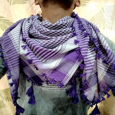 Palestine Shemagh Keffiyeh Khufiya Traditional Purple Arabic Scarf with Tassels