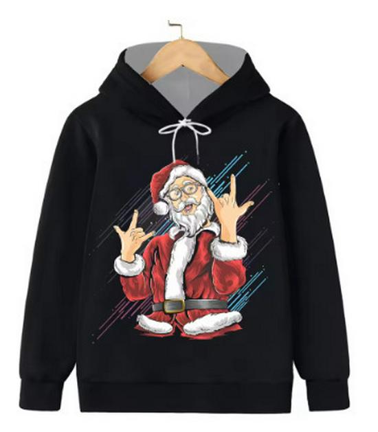 2025 Loose Fit Outdoor Sports Hoodie with 3D Santa Claus Christmas Print