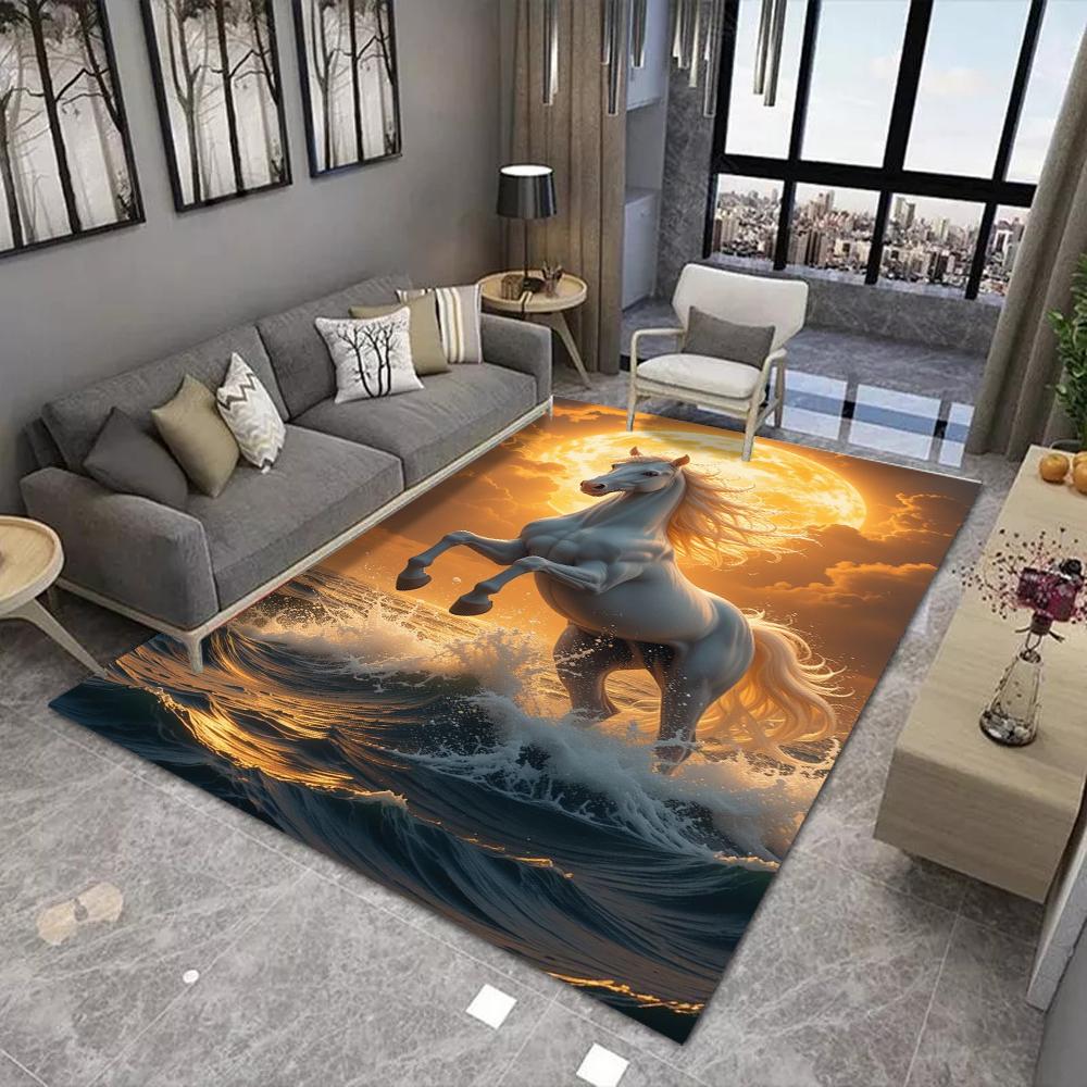 Golden Horse Printing Large Area Rug Non-Slip Wear-resistant Carpet for Living Room Bedroom Soft Floor Mat Home Decor Fashion
