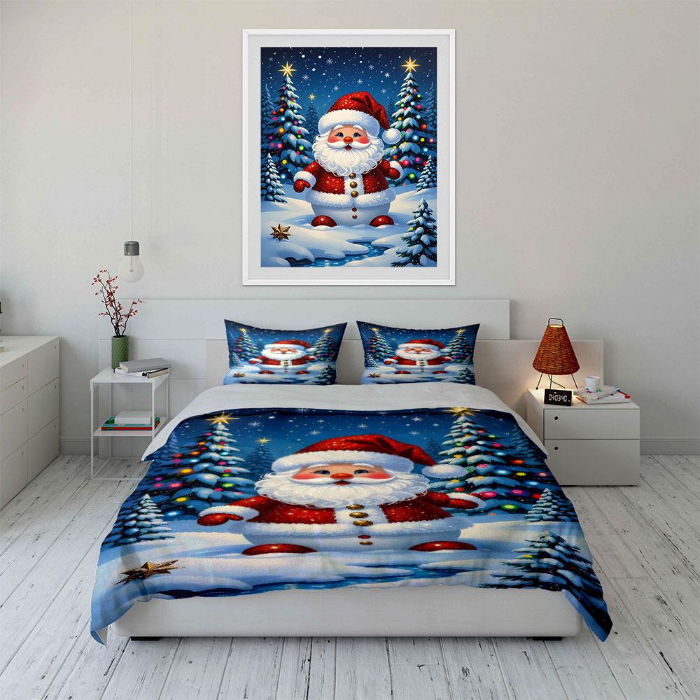 Santa Claus Winter Wonderland Bedding Duvet Cover Set Duvet Cover Pillowcases (1*Duvet Cover 2*Pillowcases, without duvet insert)