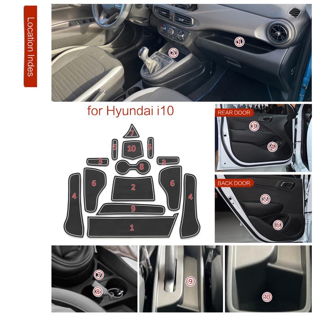 For Hyundai I10 2021 - 2023 Anti-Slip Gate Slot Cup Mat Door Groove Pad Accessories Non-Slip Mats Coasters