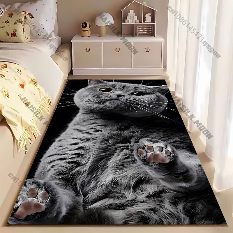 Playful curious gray cat carpet Yoga living room room decor children's crawling mat doormat area rug games mat