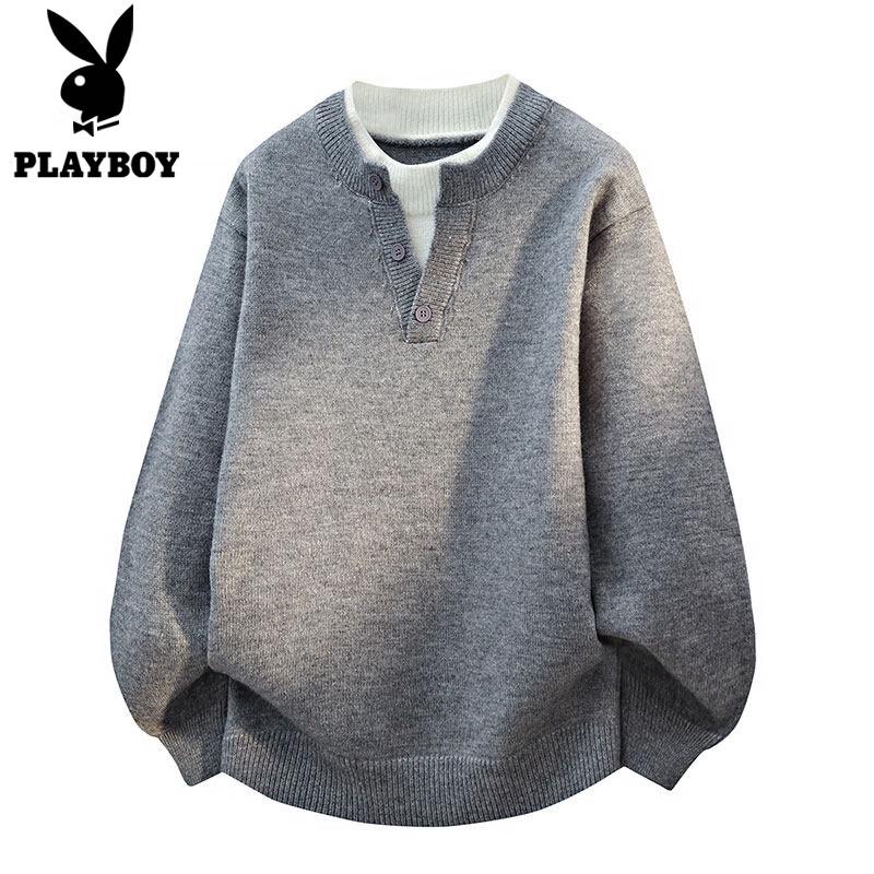 PLAYBOY Men s Layered Look Henley Sweater XL