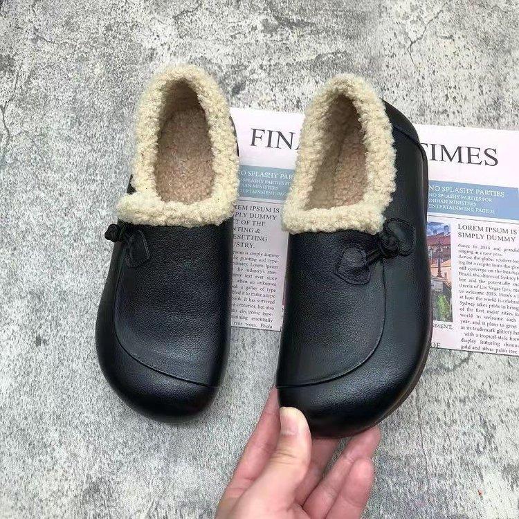 Winter New Cotton Shoes Women's Velvet Soft Leather Soft Bottom Home Women's Cotton Ladyshoes