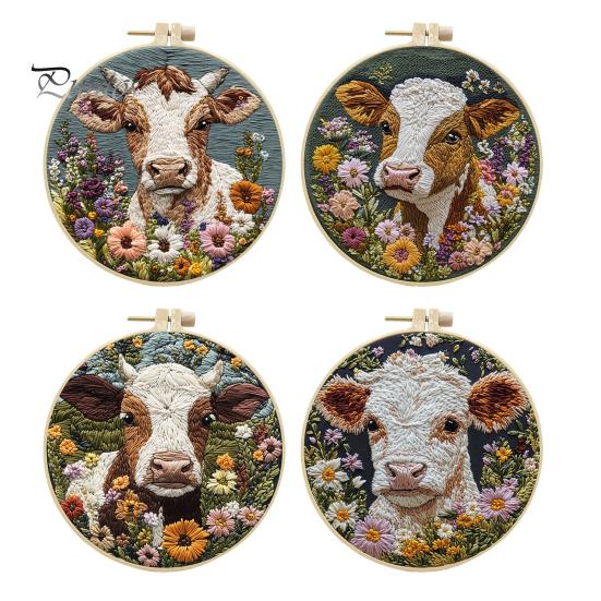 Kit de broderie cu punch Needle Desene animat Highland Cow Set de broderie DIY cu cerc Kit de artizanat pentru adulți și copii