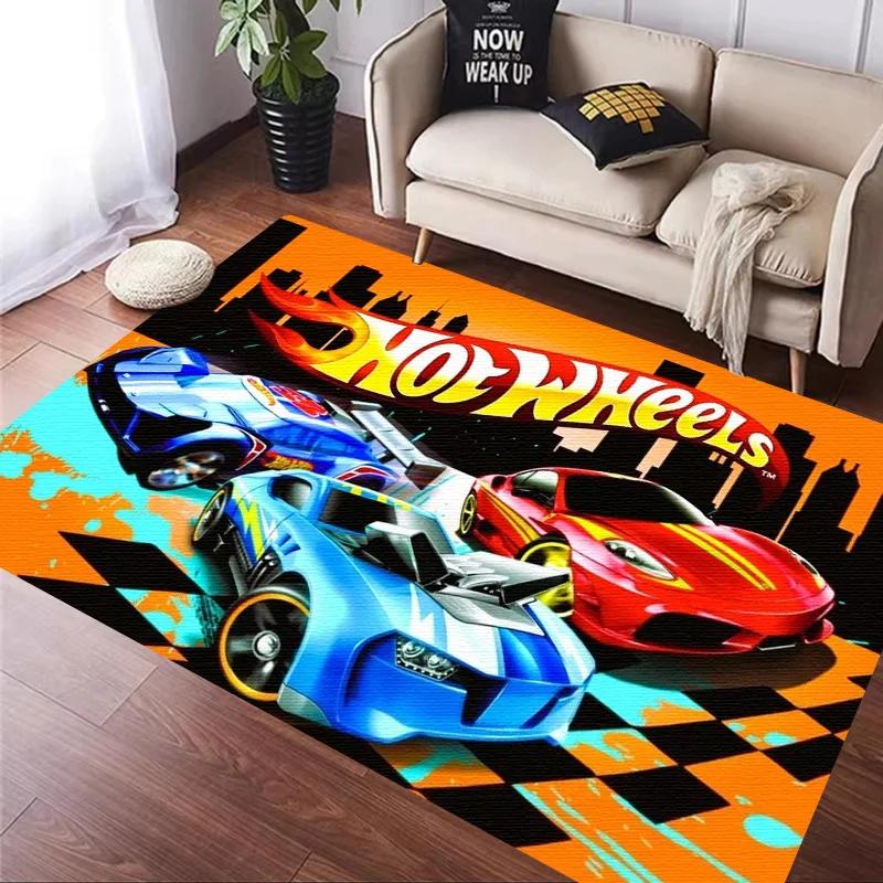 H-Hot Wheels-Themed Large Carpet Mat for Bedroom and Living Room Decor Stylish Area Rug Long Hallway Entryway Doormat Durable