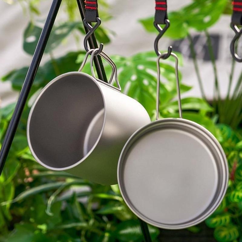 Metal Camping Pots Outdoor Cooking Pots with Folding Handle Camping Cookware for Camping Hiking Picnic Travel