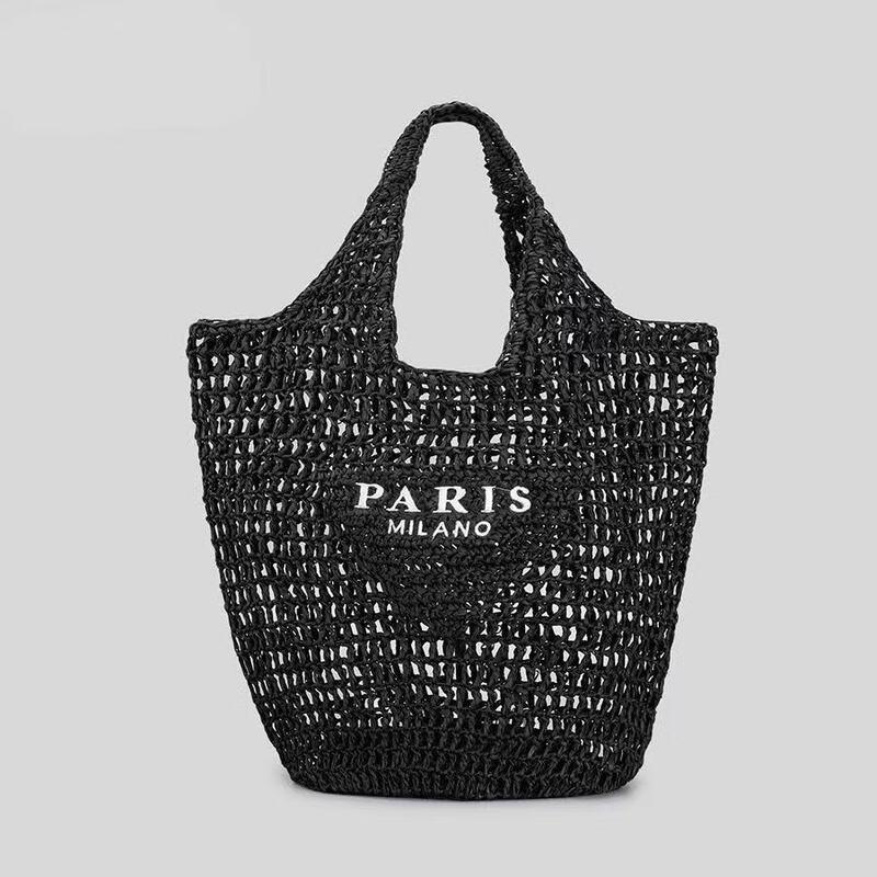 Women s Embroidered Hand-Woven Straw Tote Bag