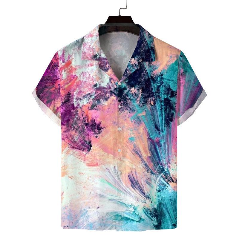 Hawaii short-sleeved Cuban collar 1116 European and American men's clothing octopus hand-painted splashing ink 1D printing summer new models