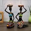 2 Pack African Women Sculpture, 8.5in Black Tribal Lady Figure Figurine Candle Holder African American Women Statue Colle