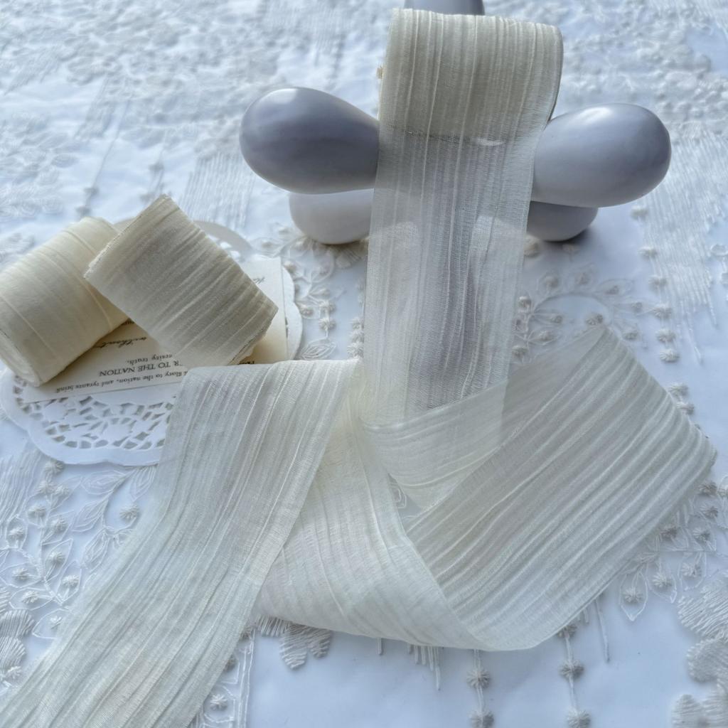 Elegant Striped Pleated Ribbons Simple Solid Color Chiffon Ribbons 5cm*5m Packaging Material Wedding Ribbons