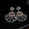 Fashion Diamond-Encrusted Hollow Fan Earrings Medieval Court Style Niche Earrings Light Luxury High-End Earrings