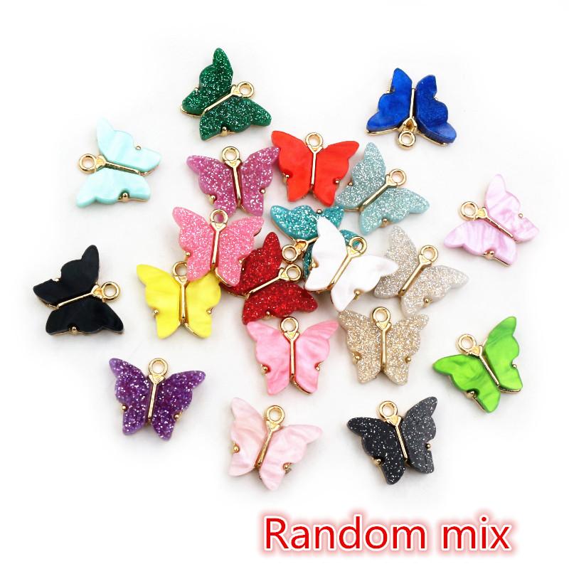 10pcs 14x16mm Acrylic Butterfly Charms Pendant Alloy Metal Back For Necklace Bracelet DIY Jewelry Making Accessories Findings
