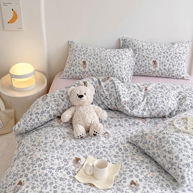 Winter-Milchsamt-bedrucktes vierteiliges Set, verdicktes und warmes Milchsamt-Set, doppelseitiges Samtbettlaken und Bettbezug