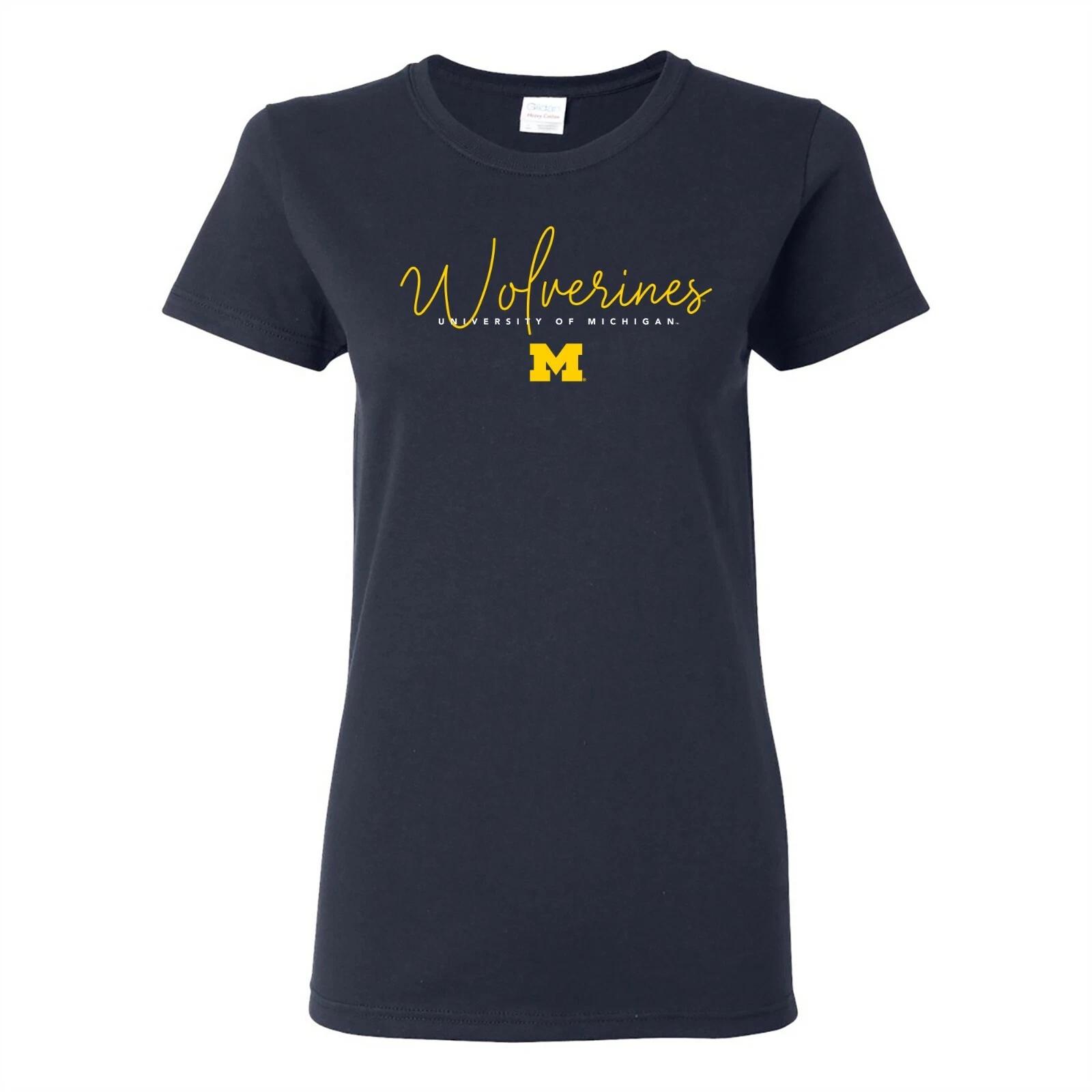 Michigan Wolverines Thin Script Womens T-Shirt - Navy L