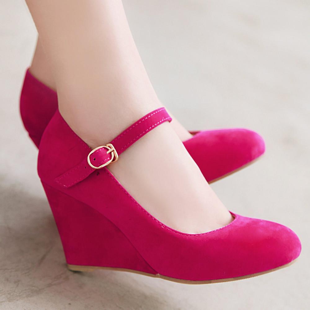 Divat Klasszikus Magassarkú Cipők Női Tavaszi Alkalmi Bokapántos Flock Fekete Rózsapiros Ék Esküvői Irodai Cipők Női Nagy Méret34-43