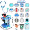 Doctor Cart Toy Pretend Play Medical Station Set with Mobile Cart Lights Stethoscope Doctor Role Play Costume for Kid Boys Girls