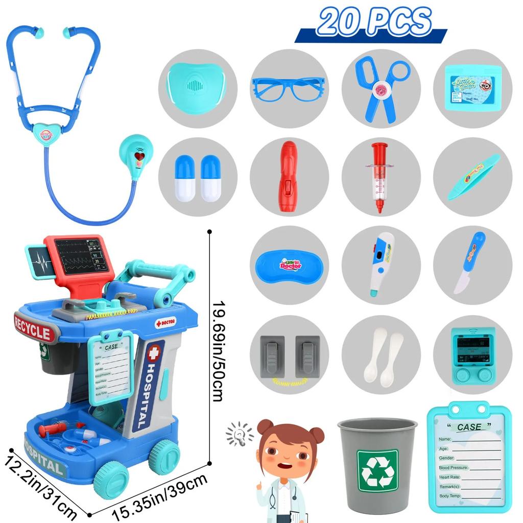 Doctor Kit For Toddlers Medical Pretend Play Set For Kids With Medical Station Mobile Cart Plaything For Girls Young Boys Birthday Present