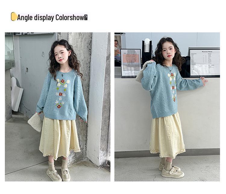 Strickpullover & Rock Set für Mädchen Herbst 2025 - Zweiteiler im koreanischen Stil für große Kinder.