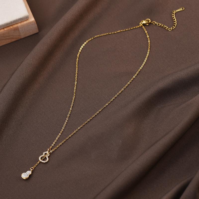 Steel Titanium Elegant Double Gourd Necklace For Women Stylish Ins Happy Luck Design For All Occasions