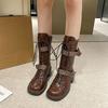 Fashion Spring Autumn Retro Middle Heel Ladies Mid Calf Shoes New Rock Goth Demi-season Comfortable and Elegant Women's Half High Boots