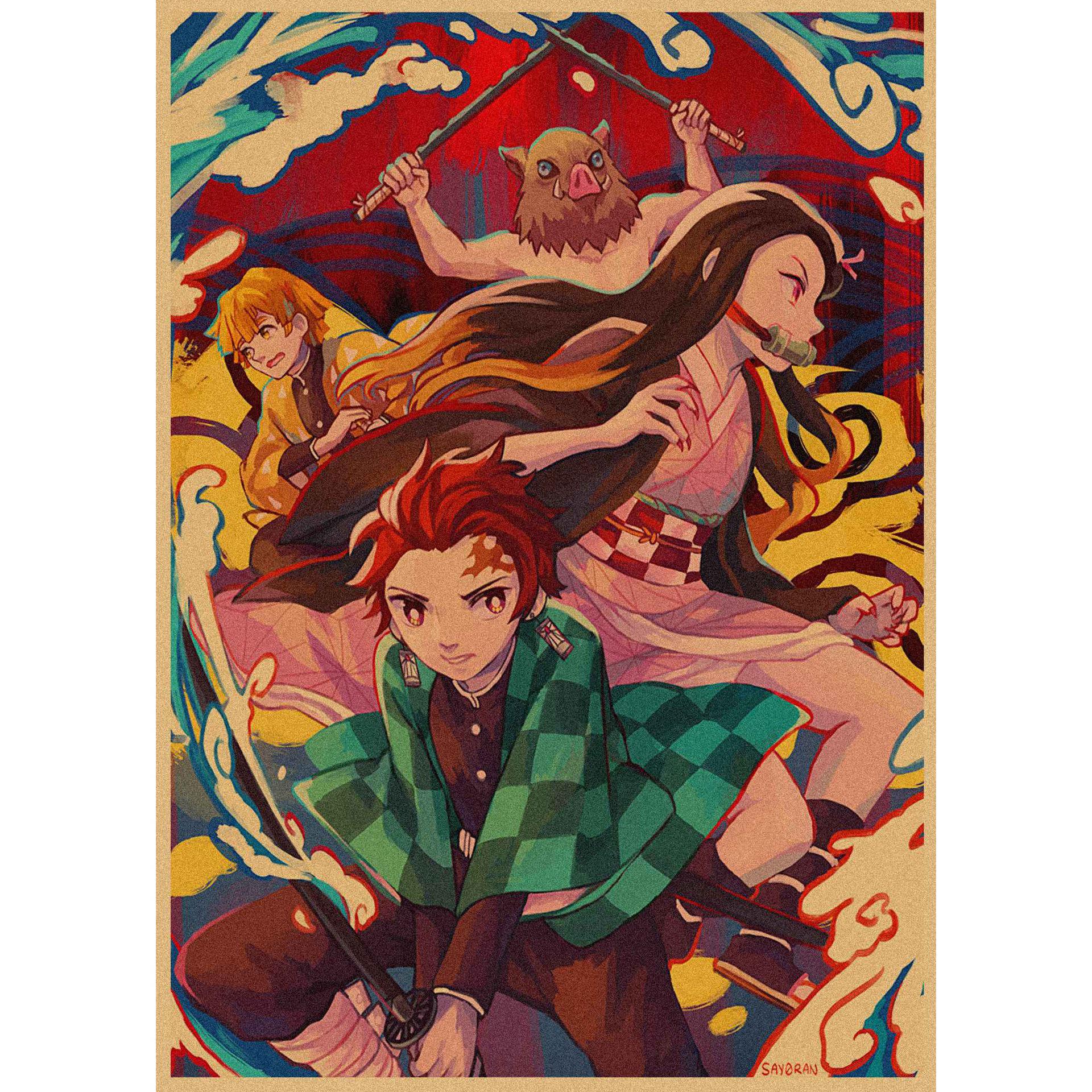 

Demon Slayer: Kimetsu no Yaiba - Tanjiro Kamado Retro Anime Wall Poster 29.7X42cm (A3 size)