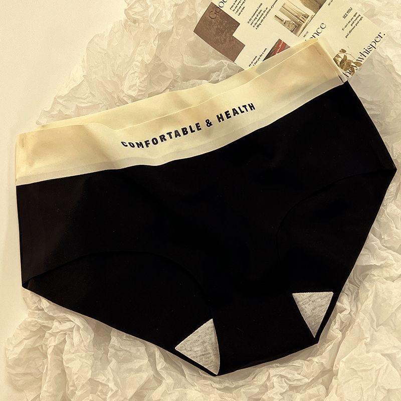 

Трусики из ледяного шелка без следов, женское нижнее белье с надписью, дышащие, со средней талией, нейлоновые хлопковые трусики с промежностью для девочек, эластичные треугольные трусики M чёрный