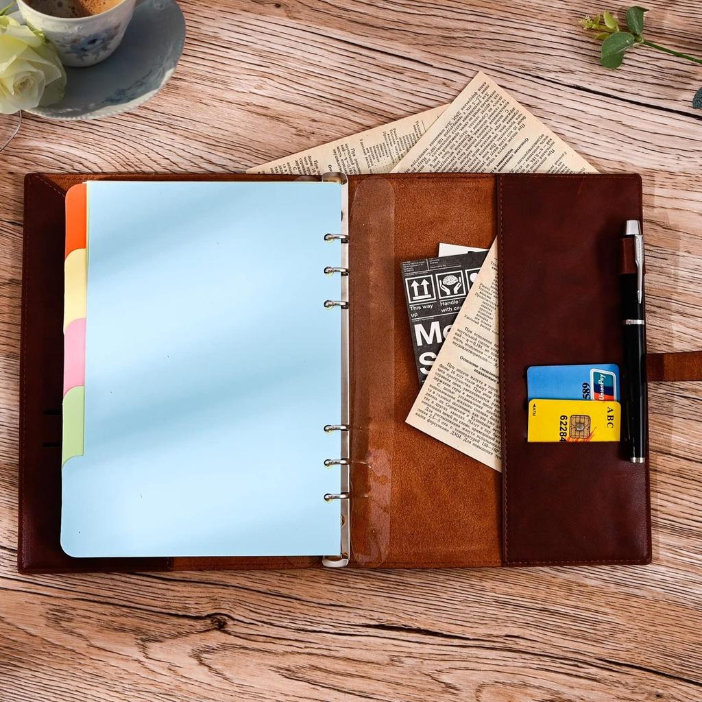 MEMOKP System Planner A5 Genuine Business Schedule Pocket Card Office Pen Holder Refill Graduation Job Promotion Gift Notebook, Leather, 6-Ring