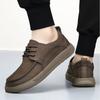 Vintage Men's Brown Split Leather Casual Shoes, Lace-up Driving Loafers, Breathable Comfortable Walking Shoes for Men