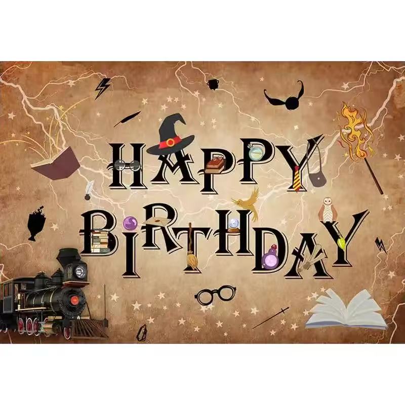 Happy Birthday Party Magic School Theme Decoration Banner Background Magic Boys and Girls Children Photography Background Photo