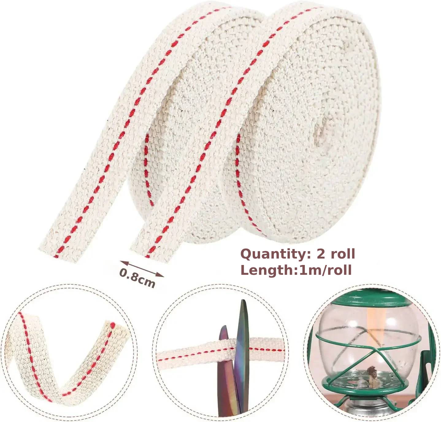 

2 Rolls 0.8/1/1.2/2cm Cotton Oil Lamp Wick Replacement Oil Lantern Wick Flat Wick for Paraffin Oil Burner Kerosene Based Lantern