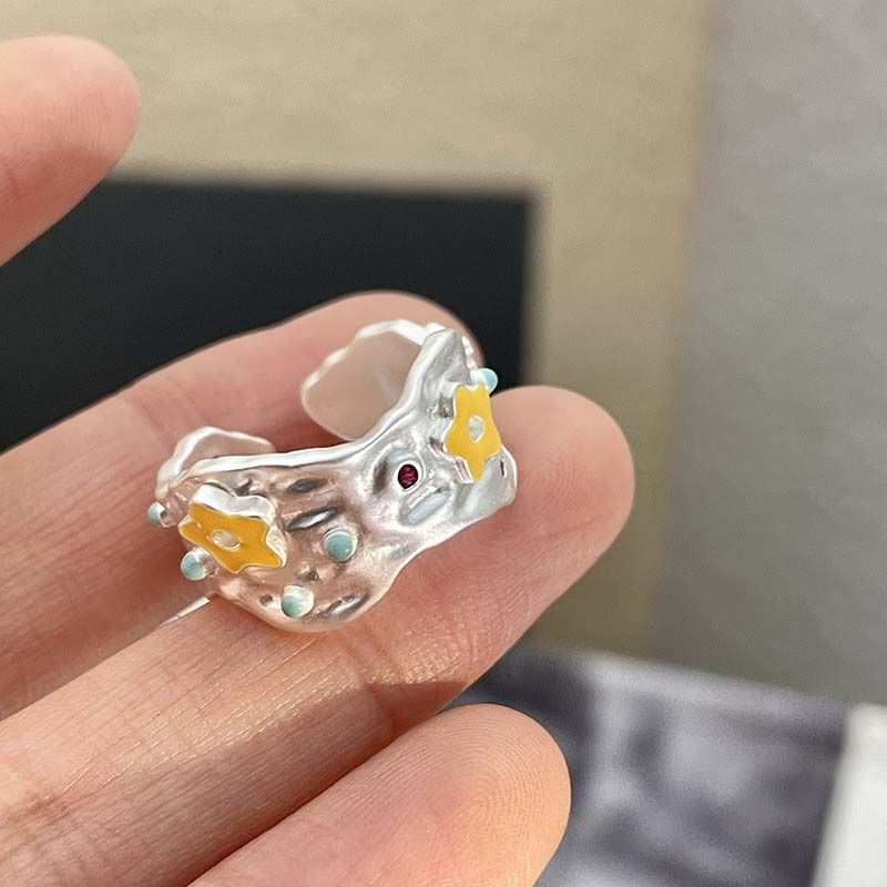 Fashion Colorful Zircon Heart Open Rings for Women Girl Vintage Crystal Star Adjustable Finger Rings Wedding Party Jewelry