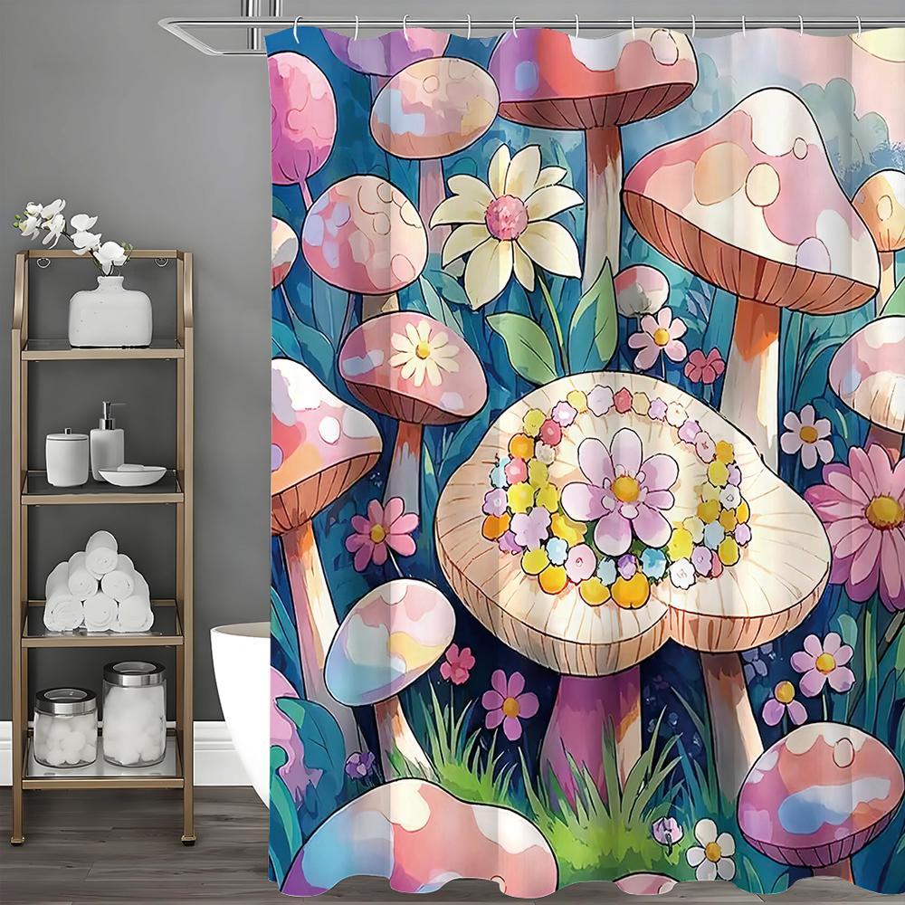

Красочная шторка для душа с грибами и цветами, Декоративная шторка для душа для ванной, Водонепроницаемая шторка для душа с крючками 90*180cm