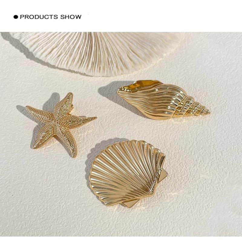 3Pcs/Set Fashion Europe America Golden Starfish Shell Duckbill Hair Clip For Women Elastic Girl Hair Accessories Headwear
