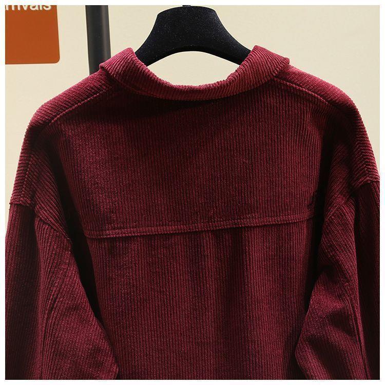 Women's Winter Thick Corduroy Long Sleeve Korean-Style Loose Mid-Length Cardigan Shirt